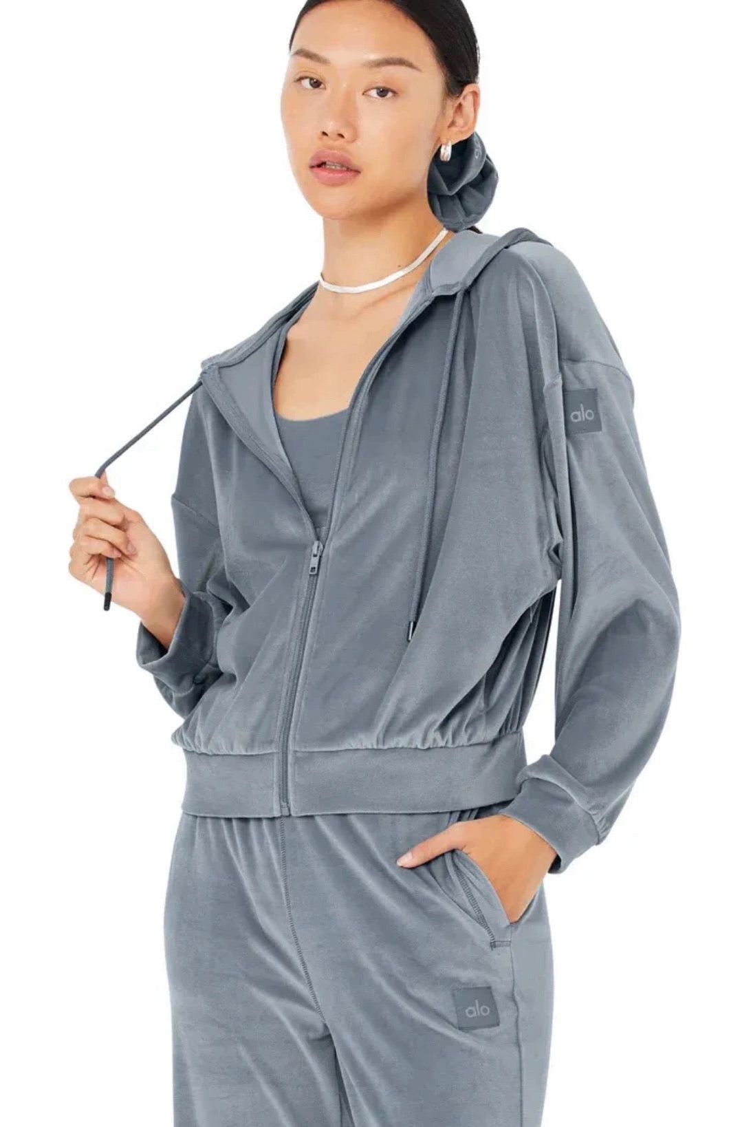 Velour Glimmer Zip Up Jacket - aainie